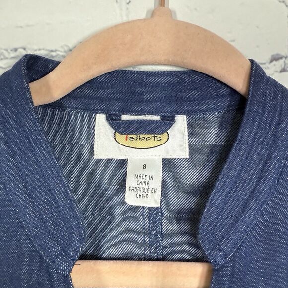 VTG 90's Talbots Maxi Dress Size 8 Blue Chambray Denim Button Down Cape Duster - Picture 6 of 15